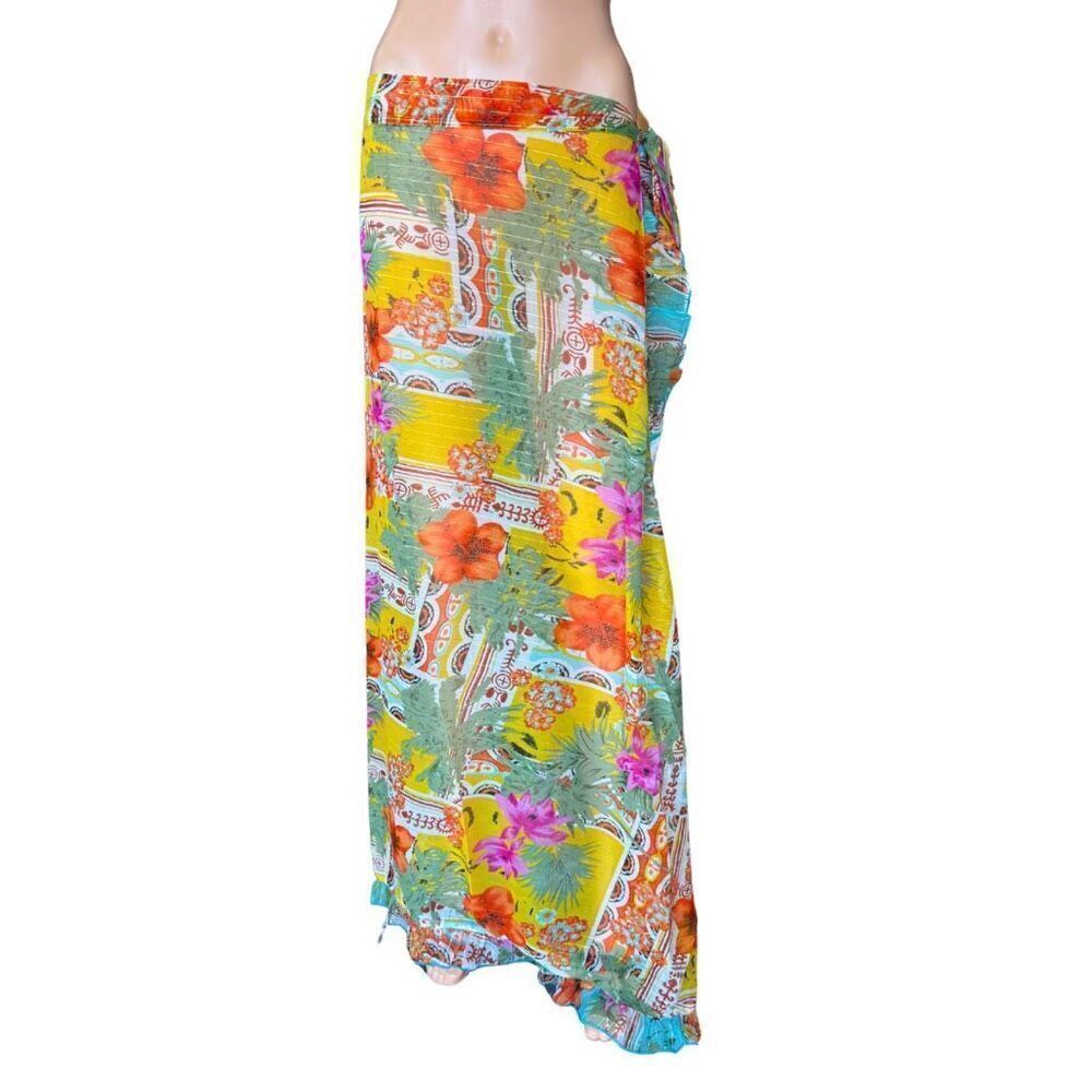 America & Beyond Tropical Ruffle Maxi Skirt S NWT Sarong Cover-Up Boho Festival - Picture 4 of 7
